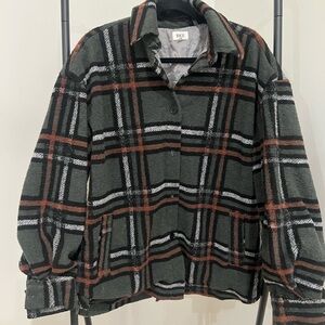 BKE Women's Plaid Teddy Jacket - Black, Brown, and White